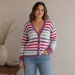 Torrid Pink Purple White Stripe 5 Button NWT Cardigan 3
